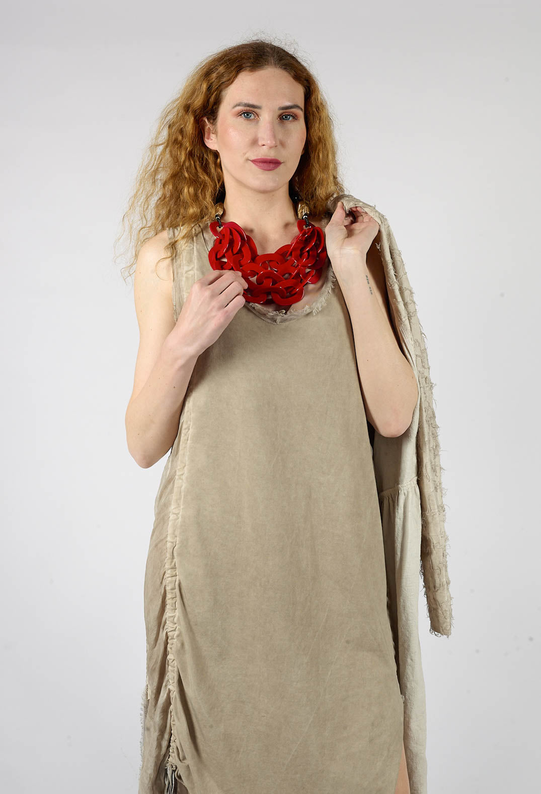 Sleeveless Dress with Ruffle in Sand Shell