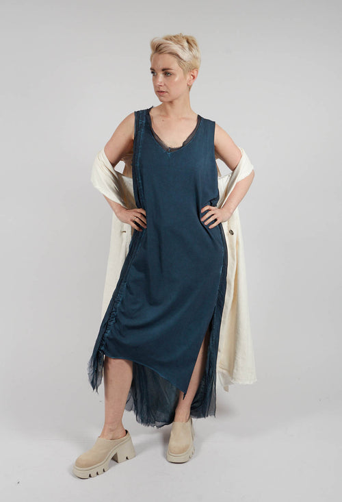 Sleeveless Dress with Ruffle in Blue Matisse