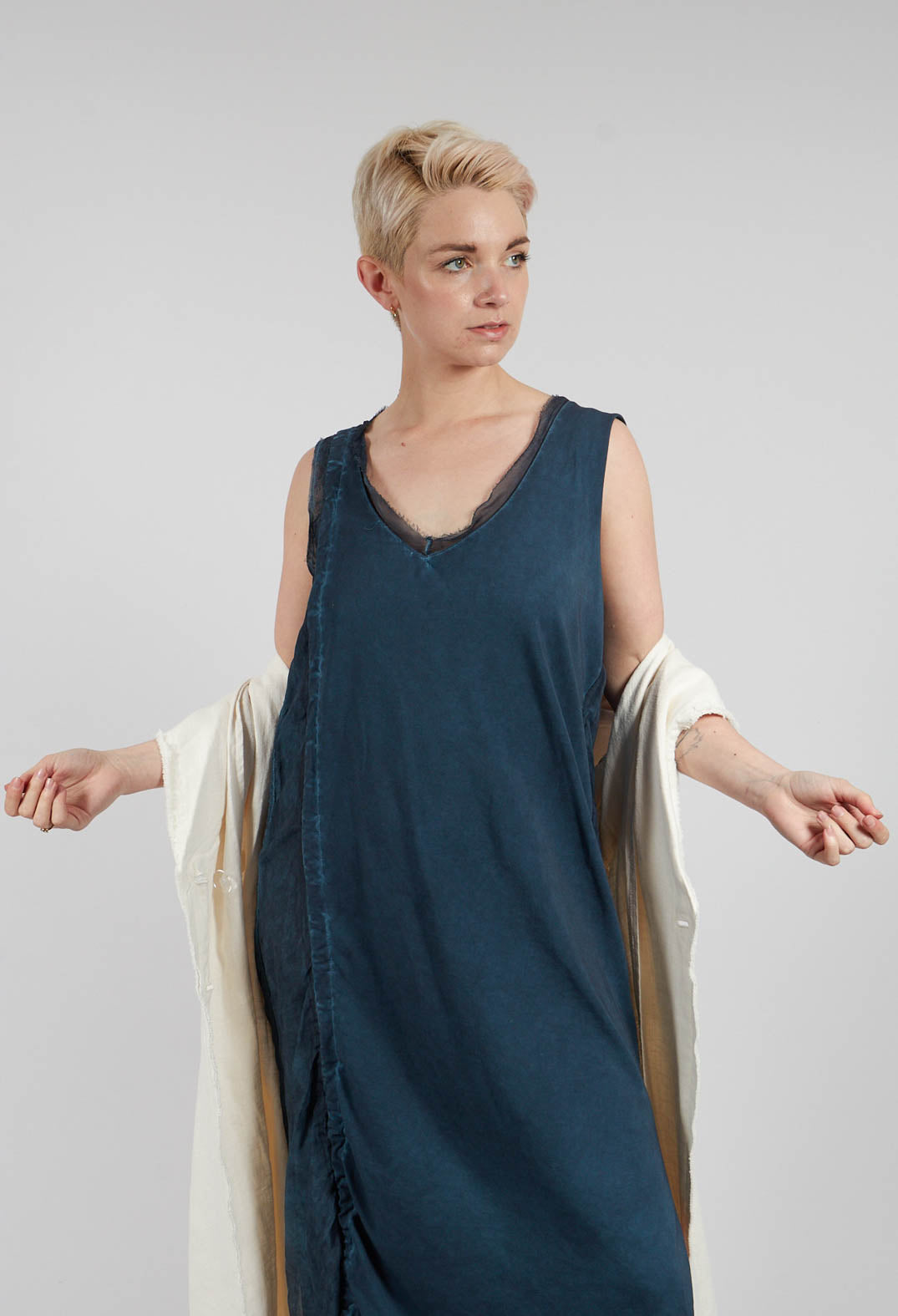 Sleeveless Dress with Ruffle in Blue Matisse