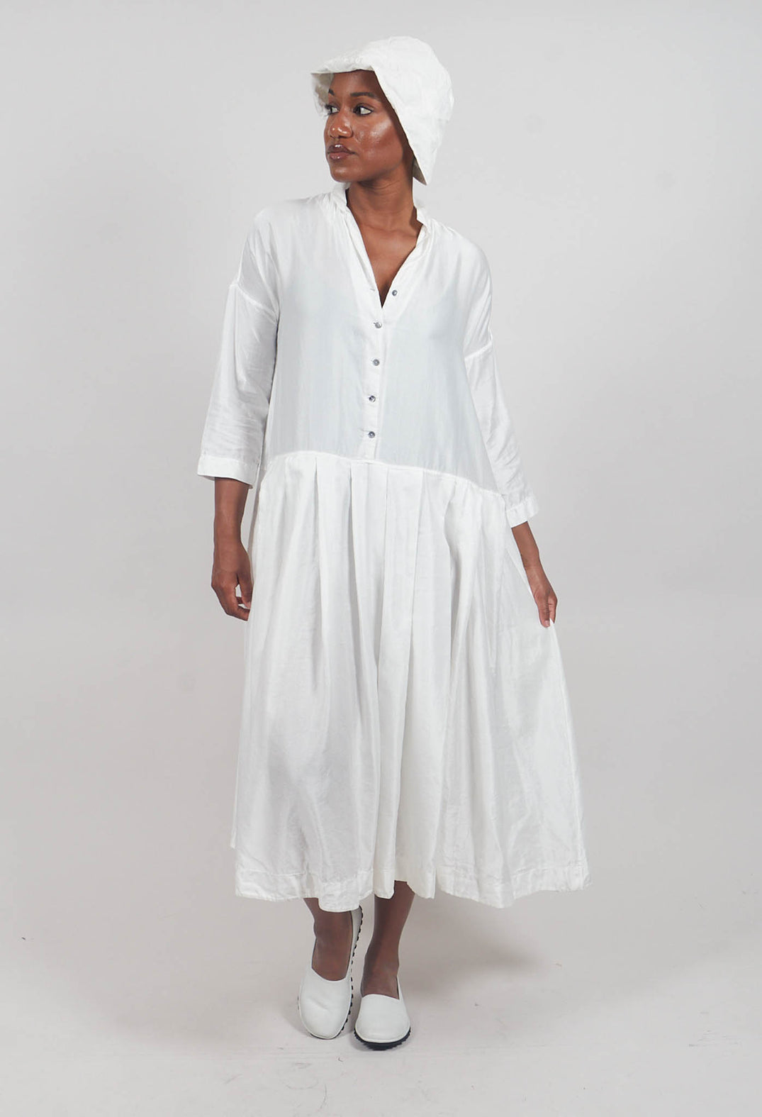 Pleated Collar Dress SC in Milk