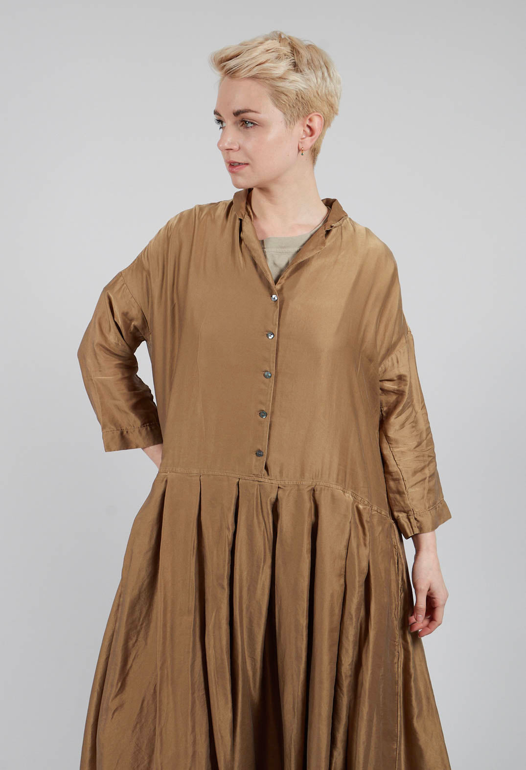 Pleated Collar Dress SC in Gold
