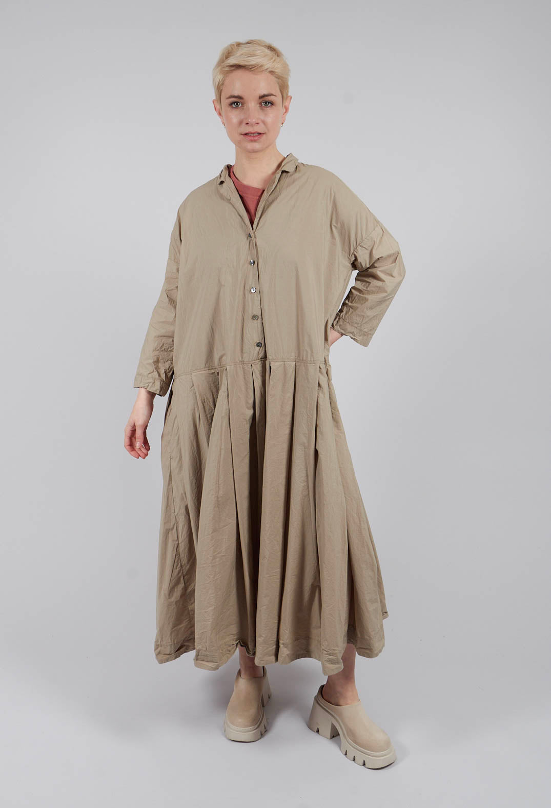 Pleated Collar Dress TC in Stone