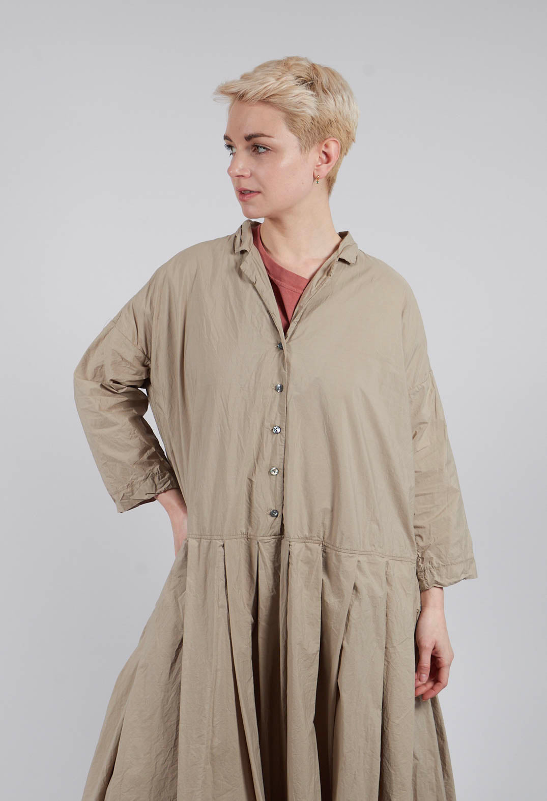 Pleated Collar Dress TC in Stone