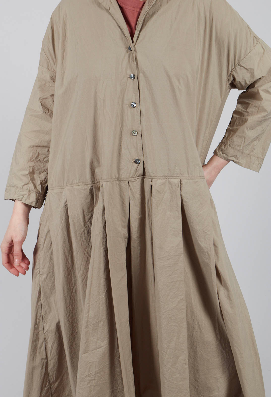 Pleated Collar Dress TC in Stone