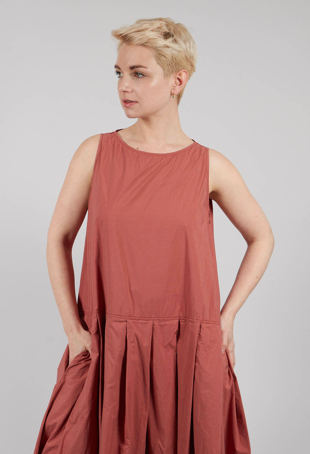 Pleated Sleeveless Dress TC in Coral