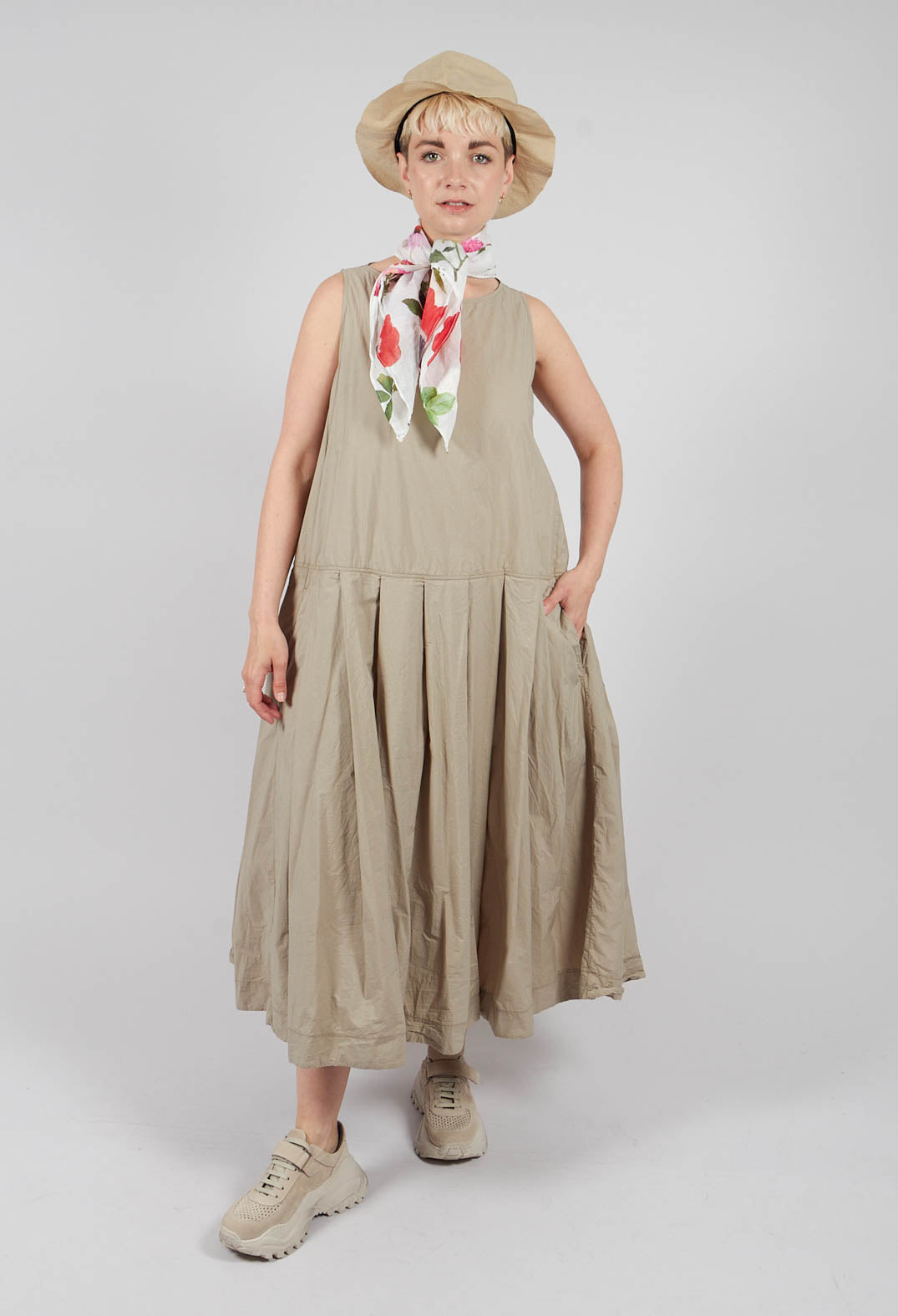 Pleated Sleeveless Dress TC in Stone