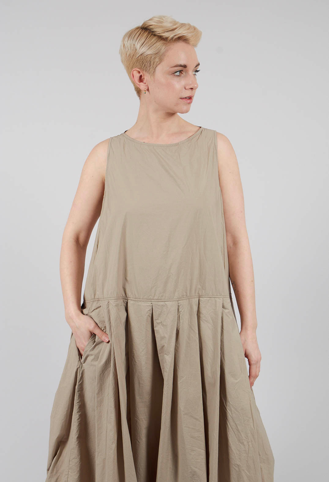 Pleated Sleeveless Dress TC in Stone