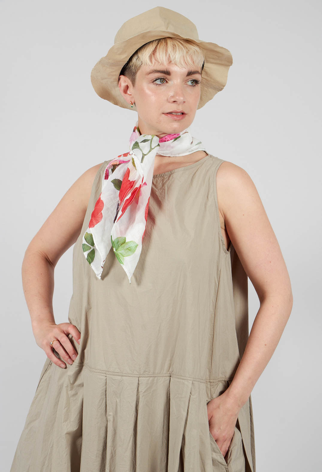 Pleated Sleeveless Dress TC in Stone