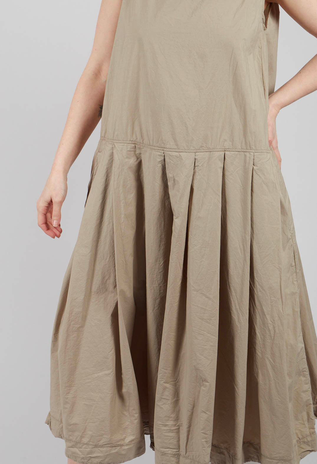 Pleated Sleeveless Dress TC in Stone