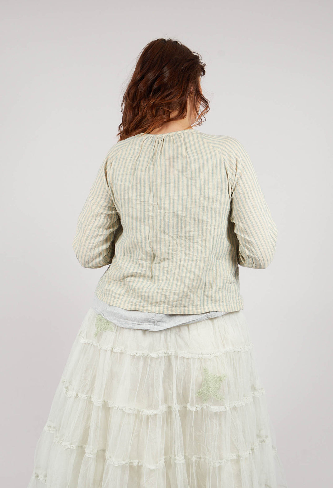 Chantal Top in Gaz Cotton Raye Bleu