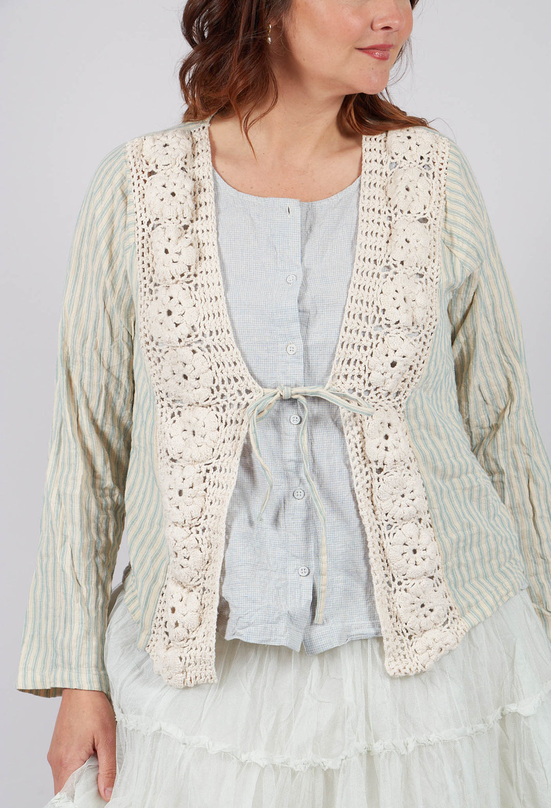 Chantal Top in Gaz Cotton Raye Bleu