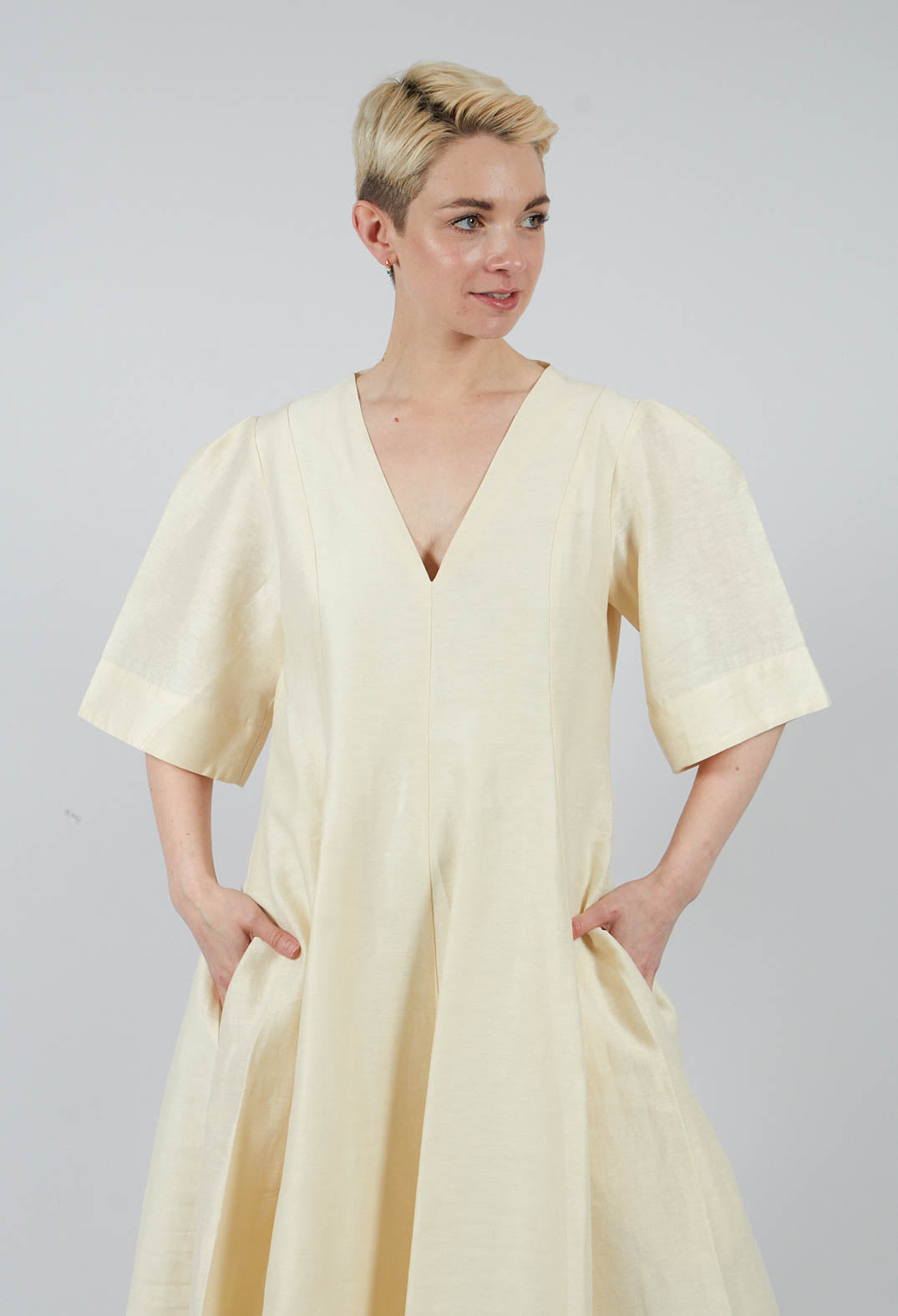 V Neck Dress in Ecru