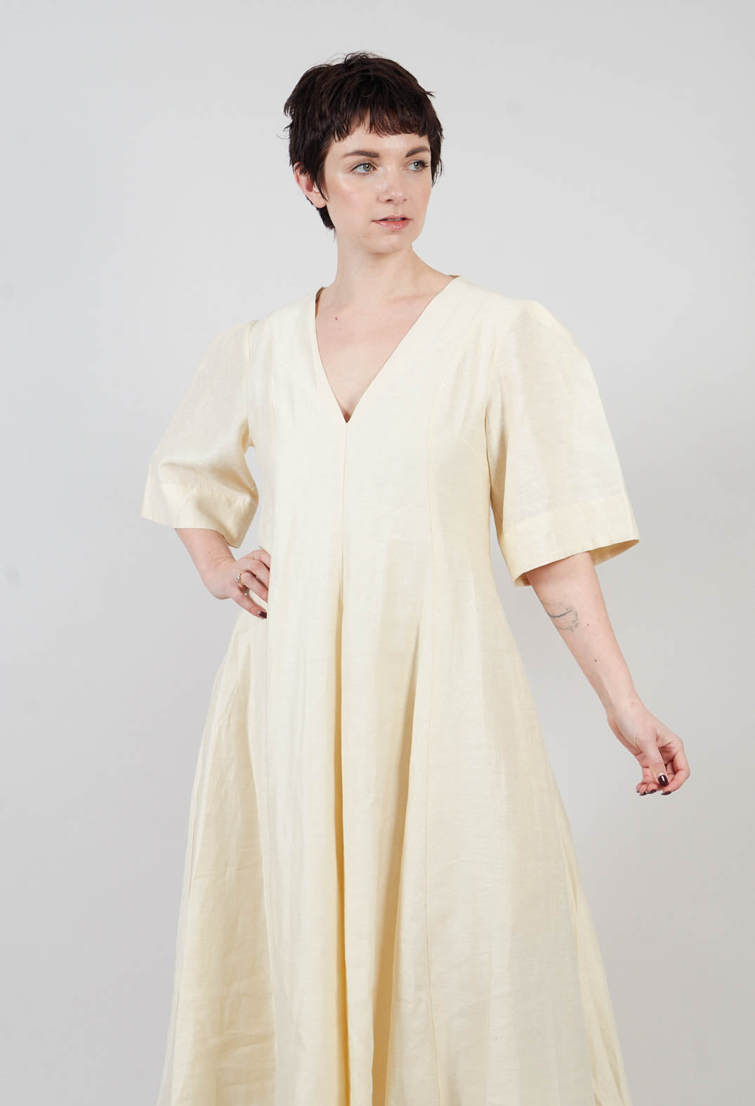 V Neck Dress in Ecru