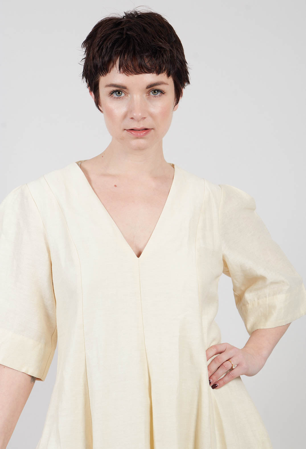 V Neck Dress in Ecru