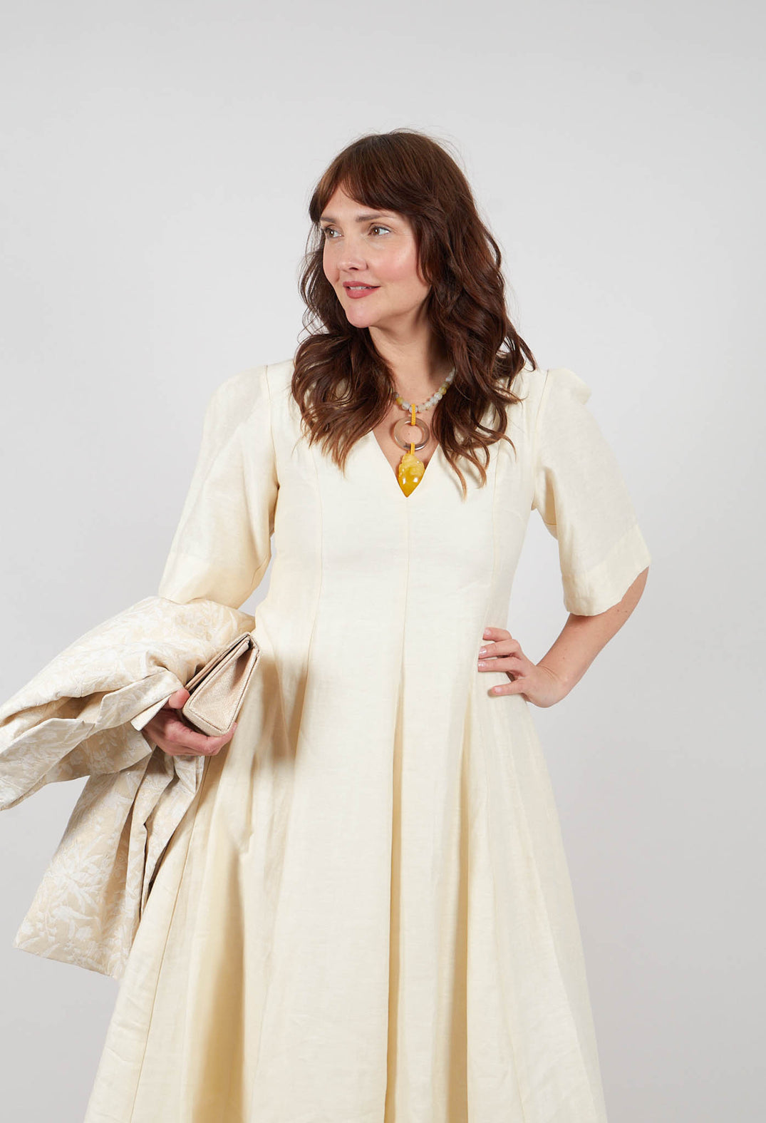 V Neck Dress in Ecru