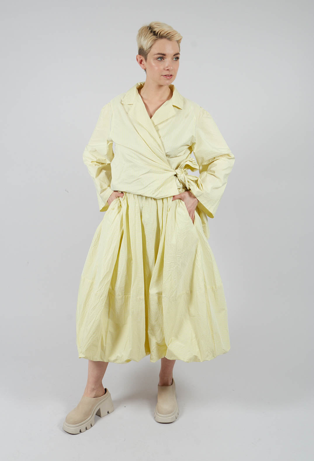 Midi  Bubble Skirt in Lemon Stripes