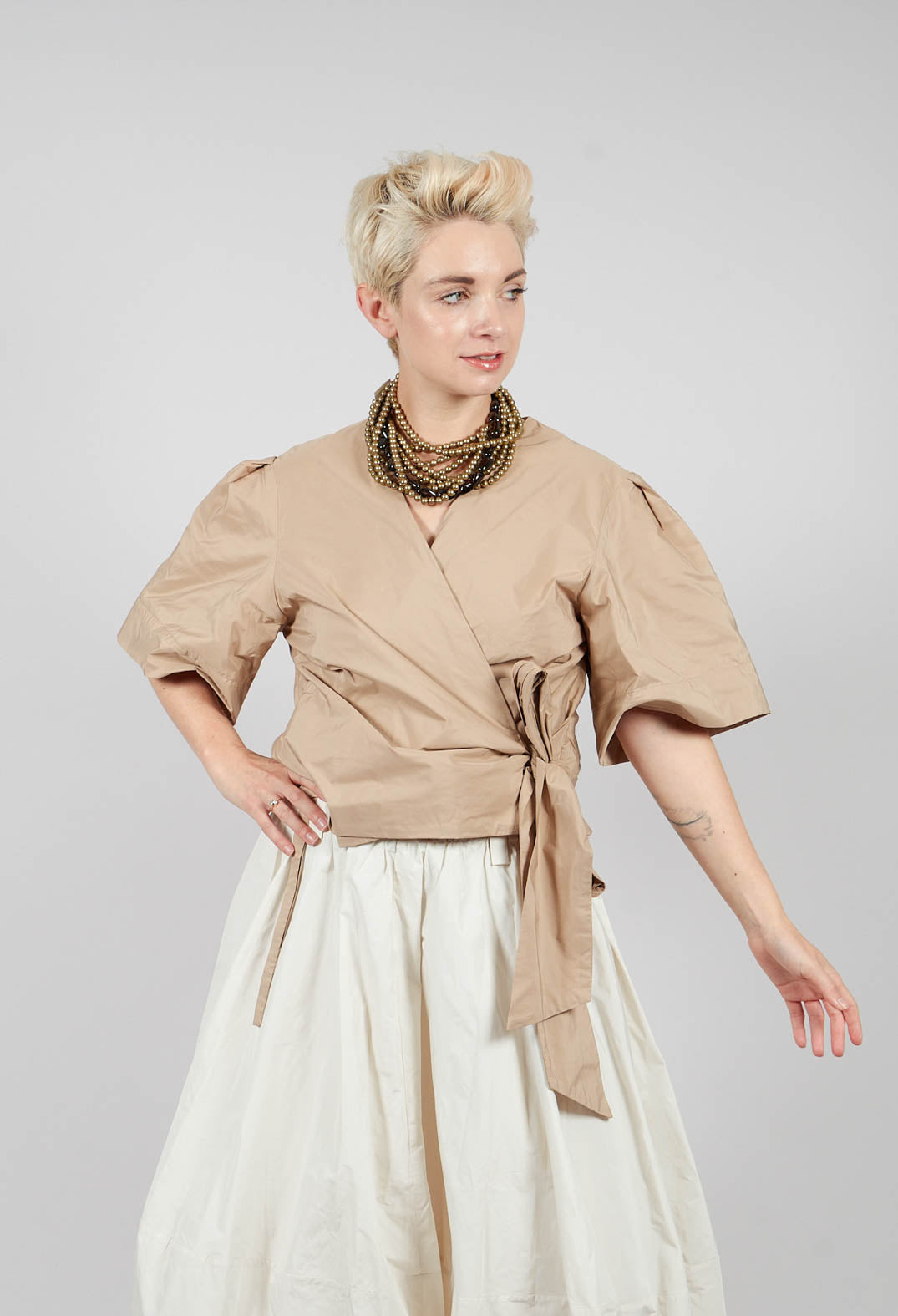 Wrapover Top in Beige