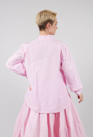 Pull On V Neck Top in Pink Stripes