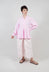 Pull On V Neck Top in Pink Stripes
