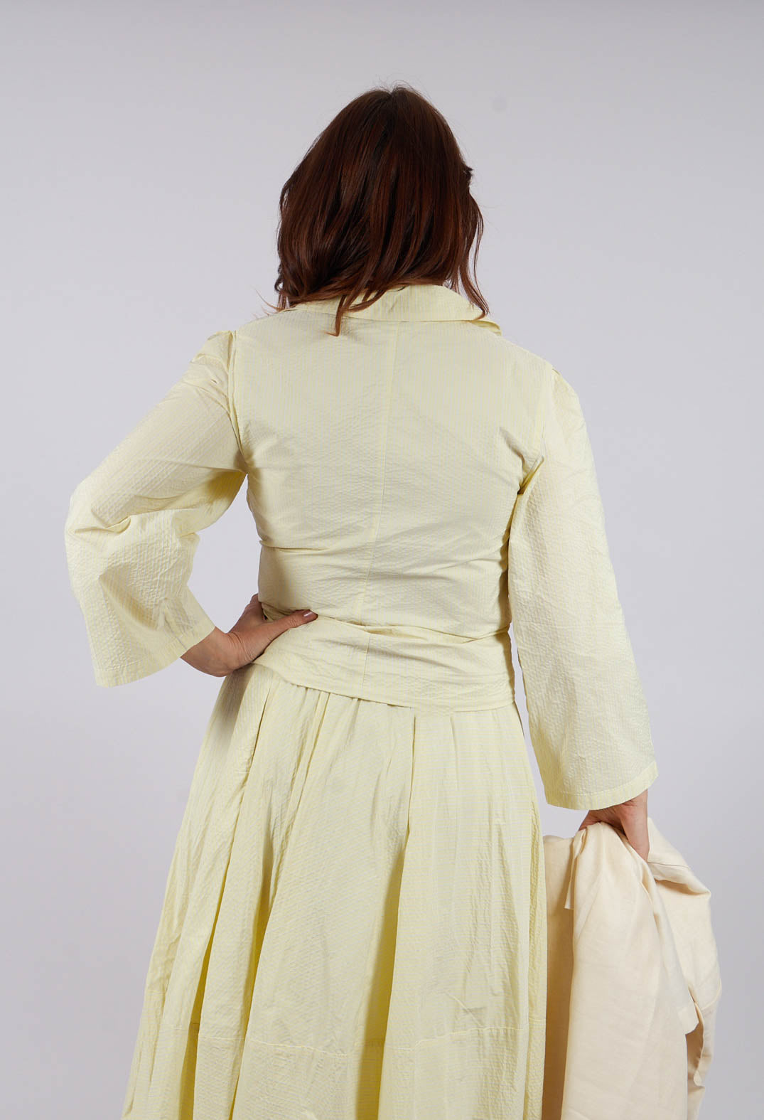 Long Sleeved Wrap Top in Yellow Stripes