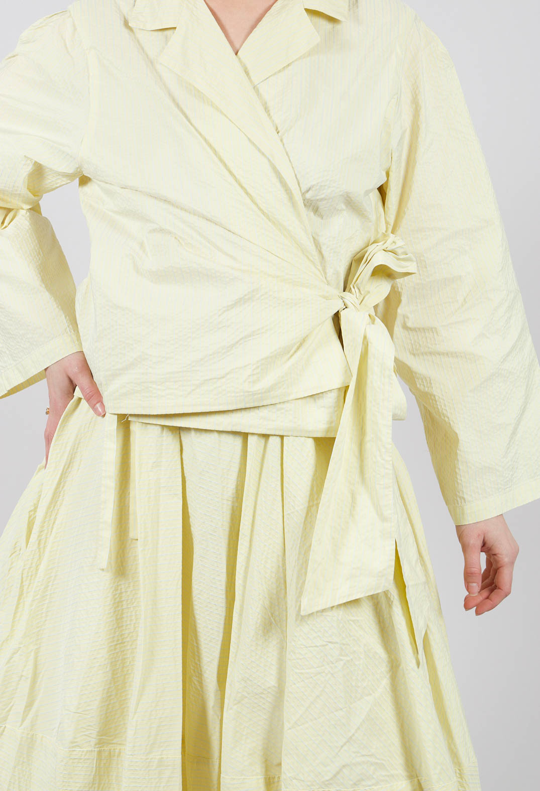 Long Sleeved Wrap Top in Yellow Stripes