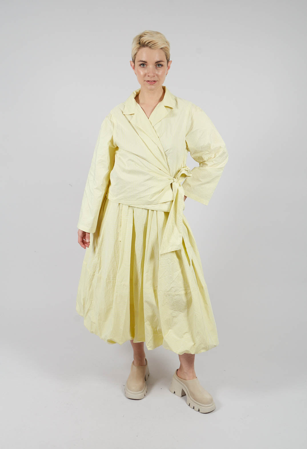 Long Sleeved Wrap Top in Yellow Stripes