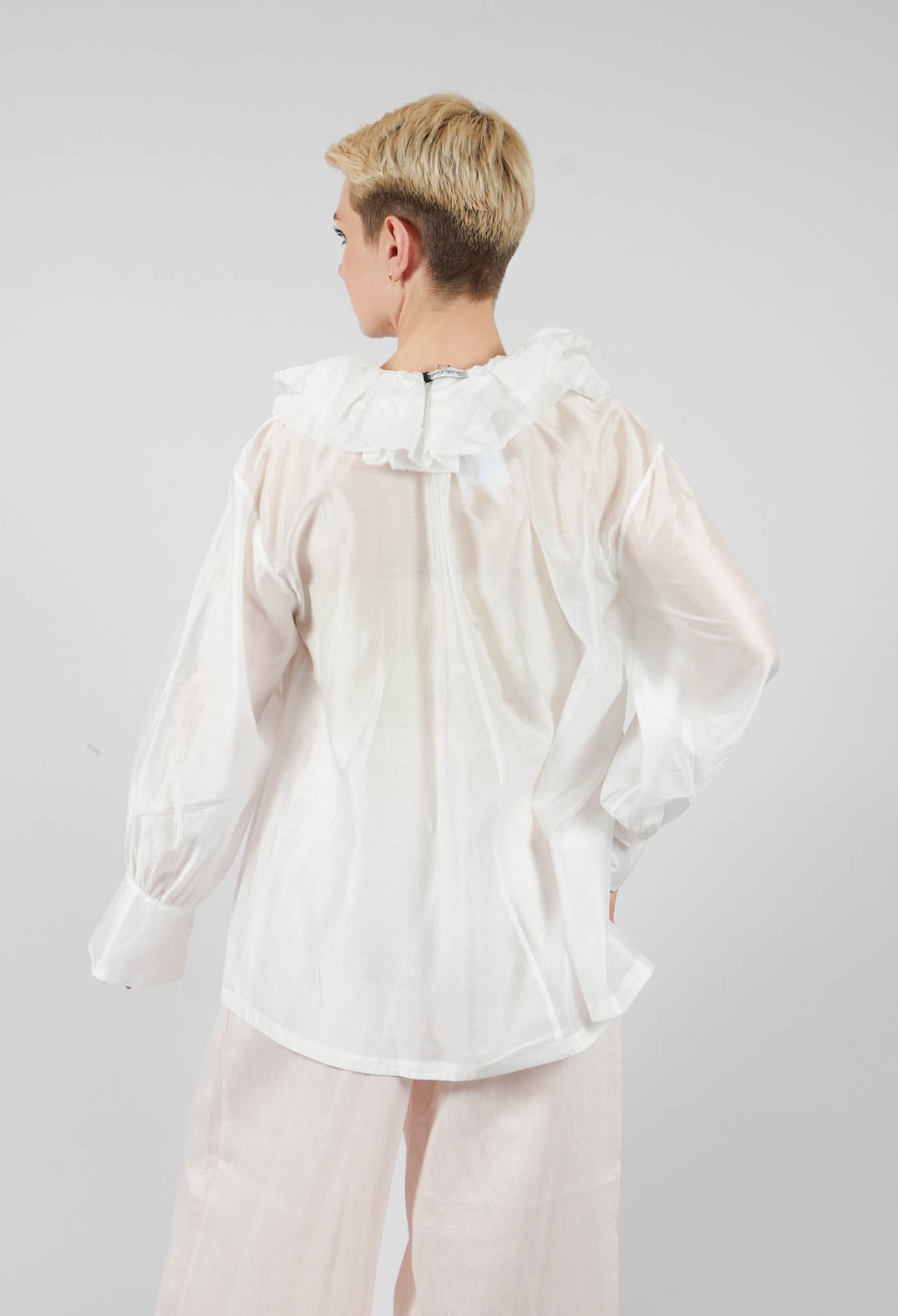 Sheer Long Sleeve Top in White