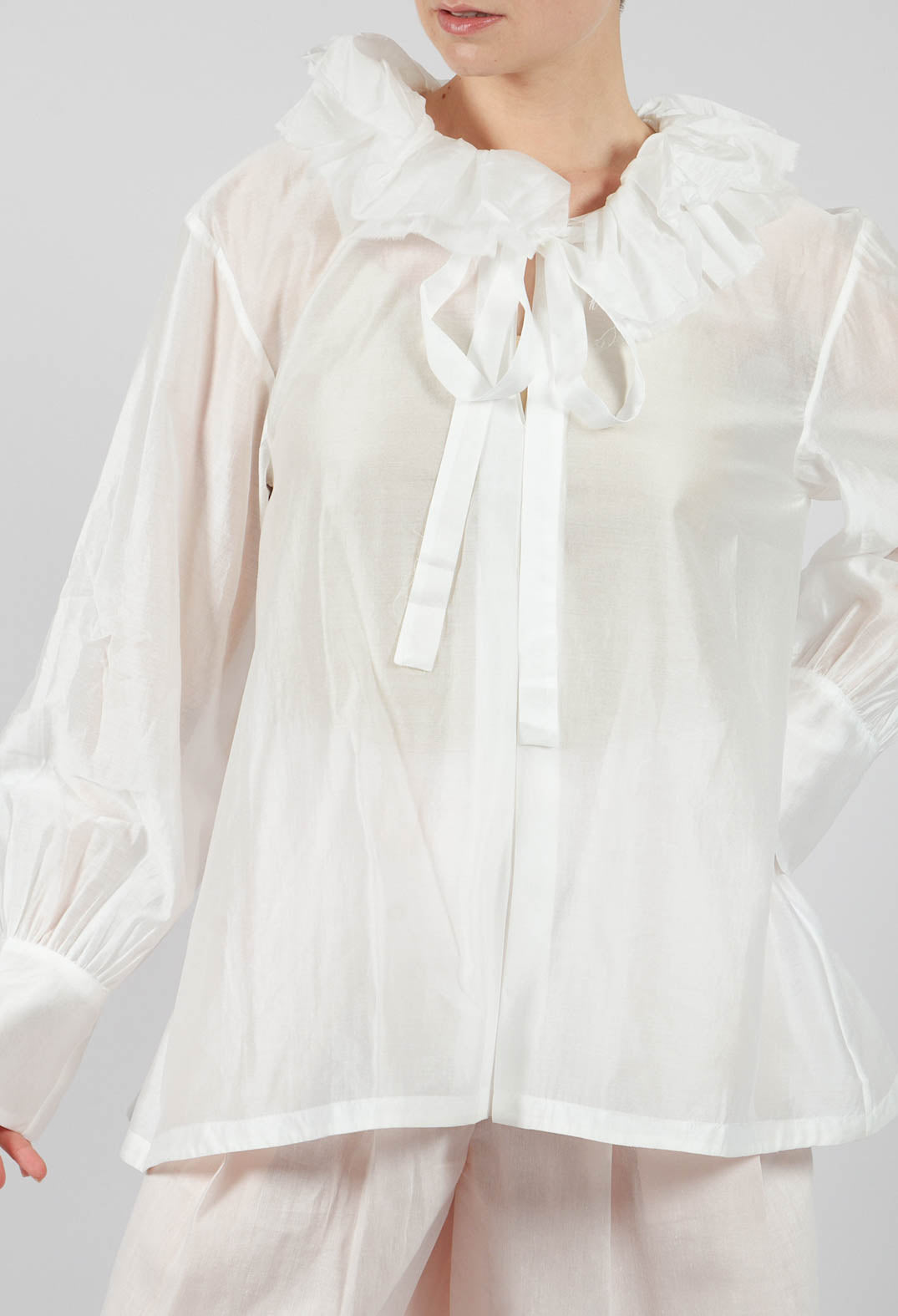 Sheer Long Sleeve Top in White