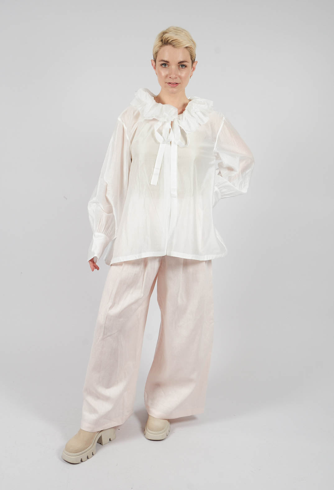 Sheer Long Sleeve Top in White