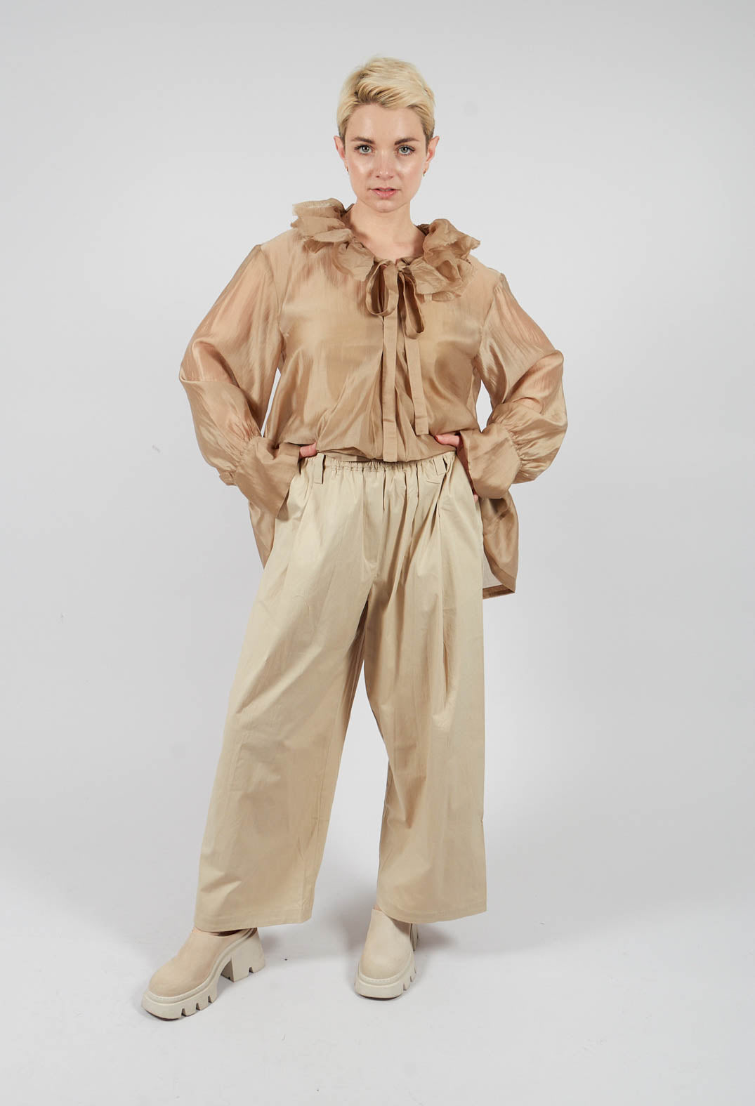 Wide Leg Trouser in Beige