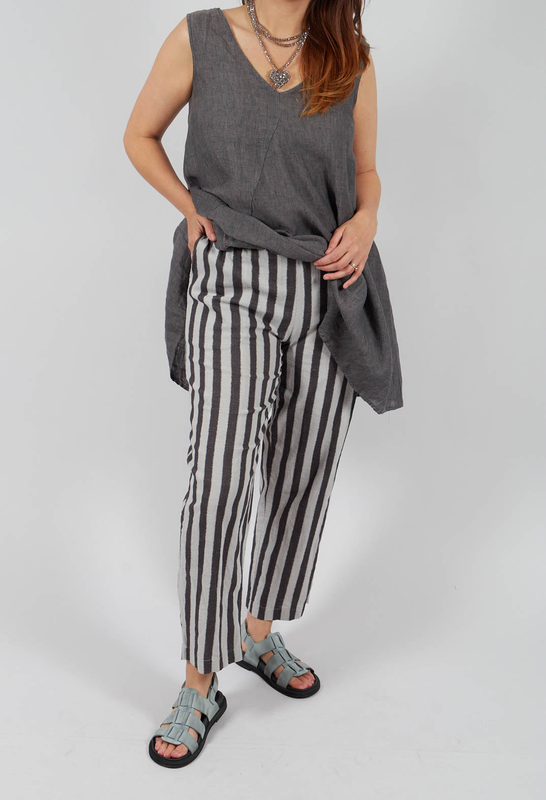 Stripe Trousers in Light Grey