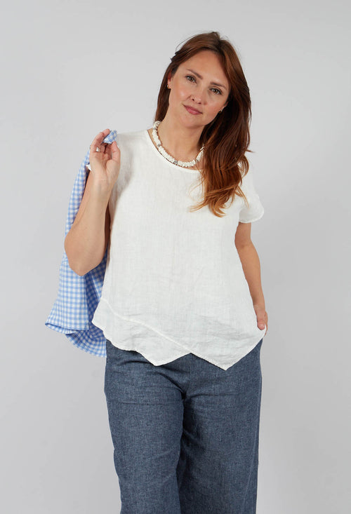 Linen Short Sleeve Top in Off White