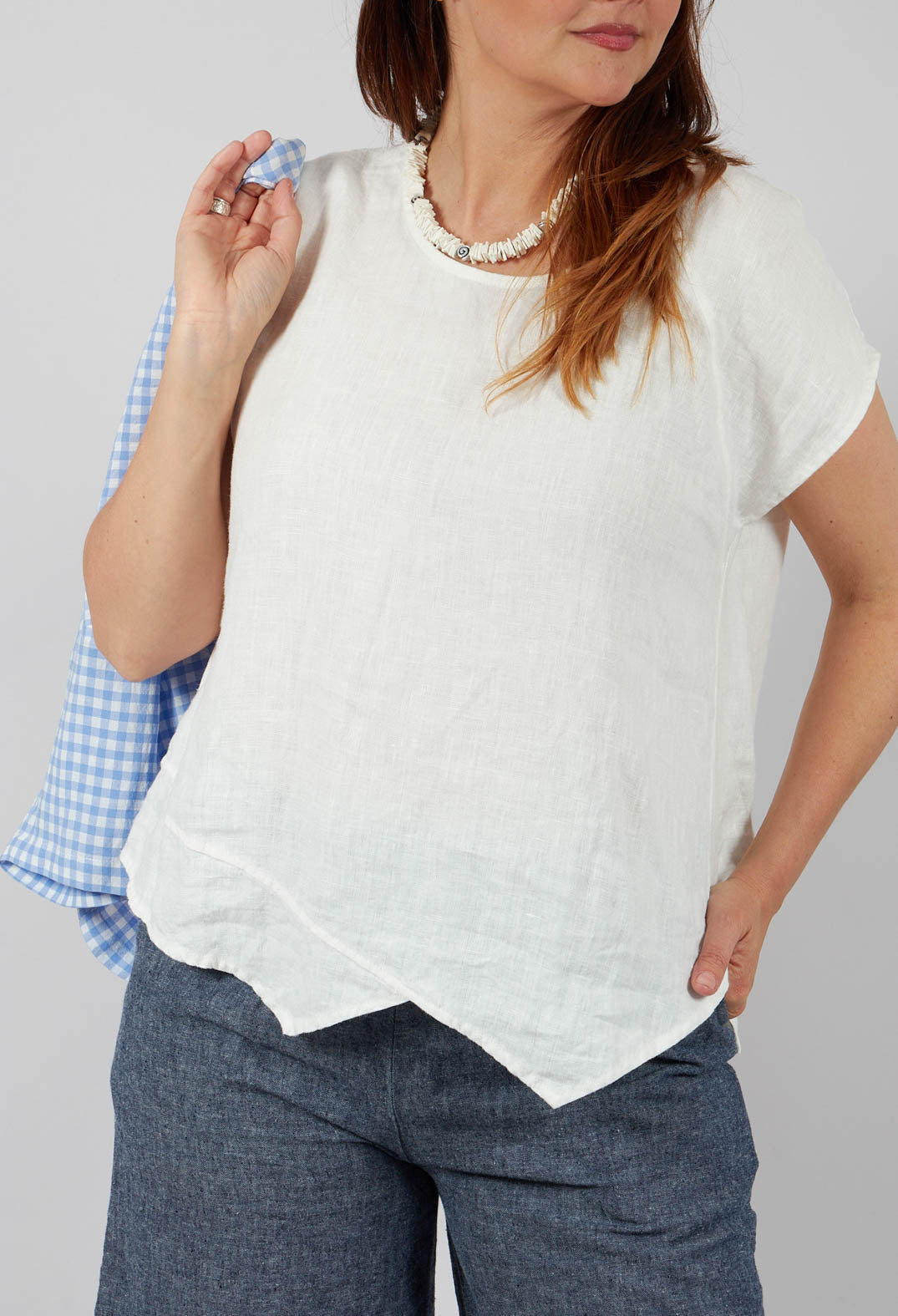 Linen Short Sleeve Top in Off White