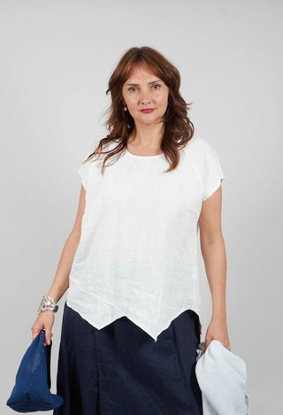 Linen Short Sleeve Top in Off White