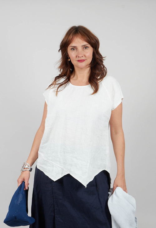 Linen Short Sleeve Top in Off White