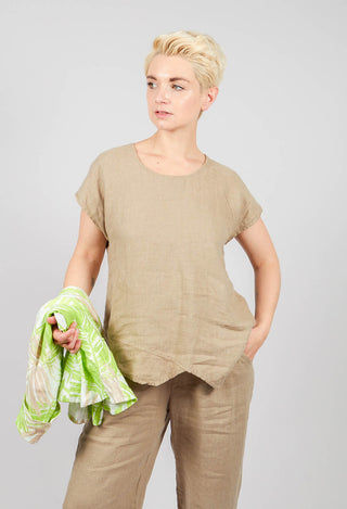 Linen Short Sleeve Top in Putty