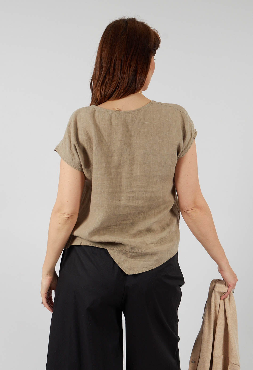 Linen Short Sleeve Top in Putty