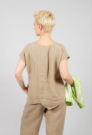 Linen Short Sleeve Top in Putty