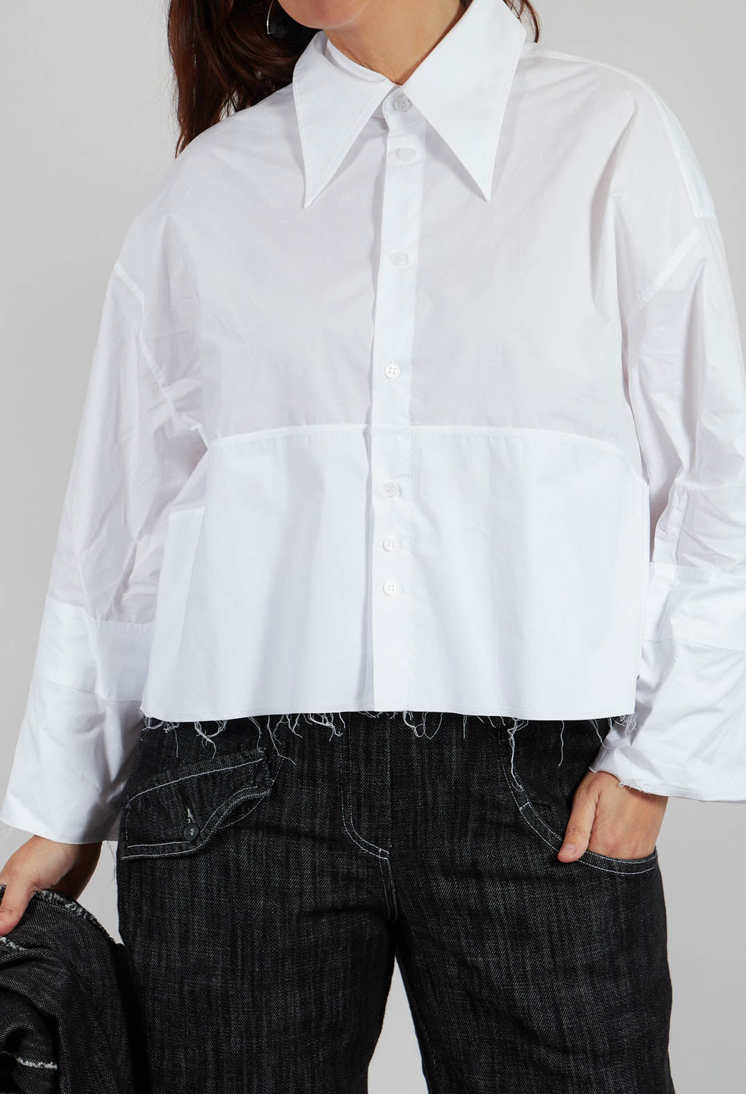 Raw Hem Shirt in Off White