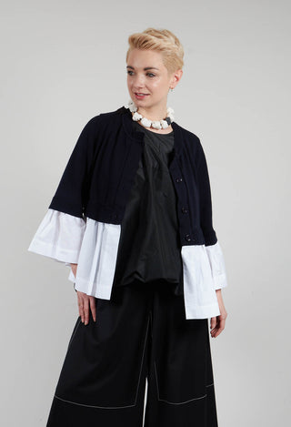 Faux Double Layer Cardigan in Polar Night and Off White