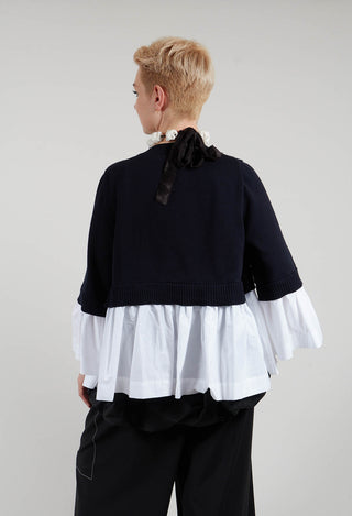 Faux Double Layer Cardigan in Polar Night and Off White