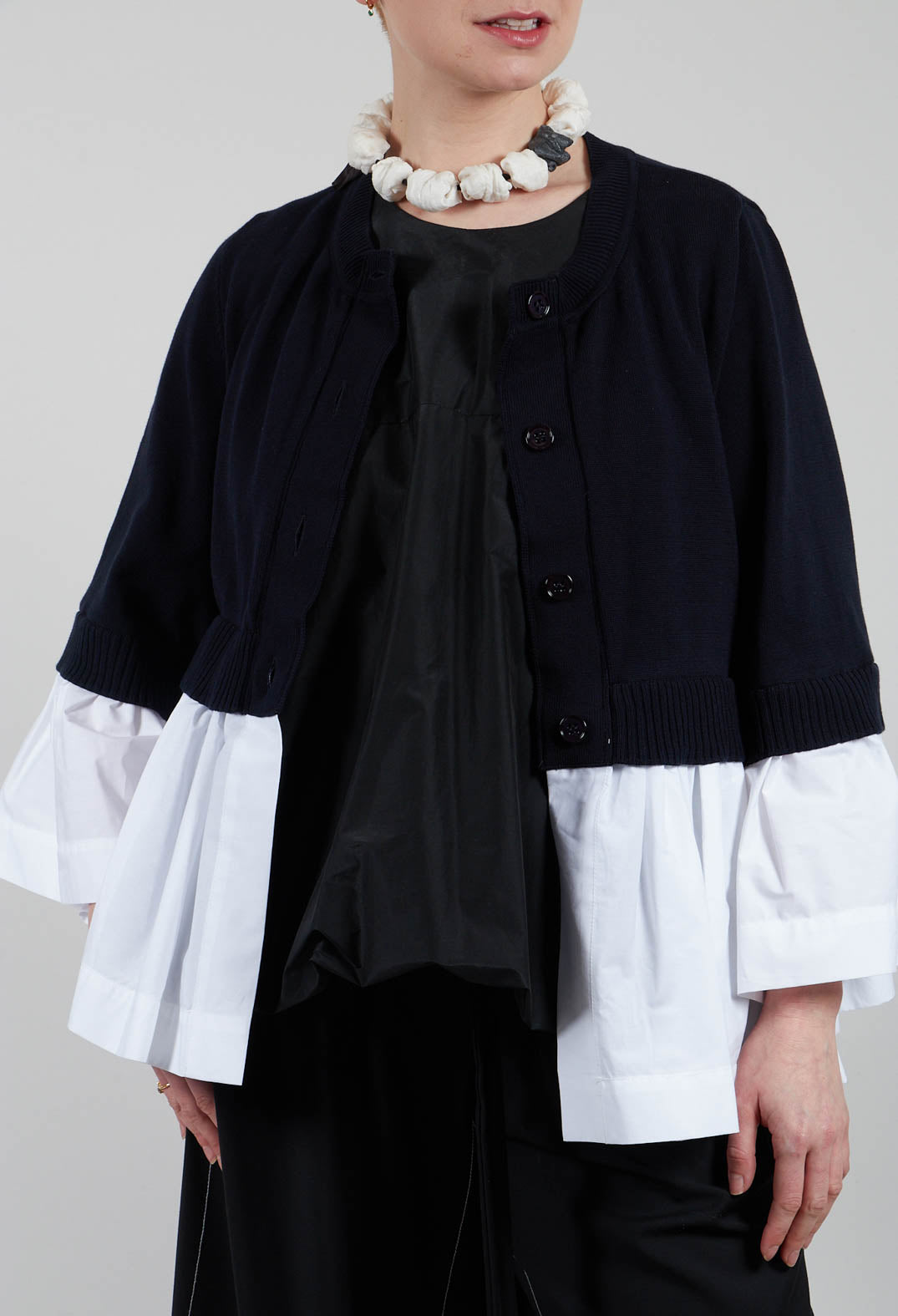 Faux Double Layer Cardigan in Polar Night and Off White
