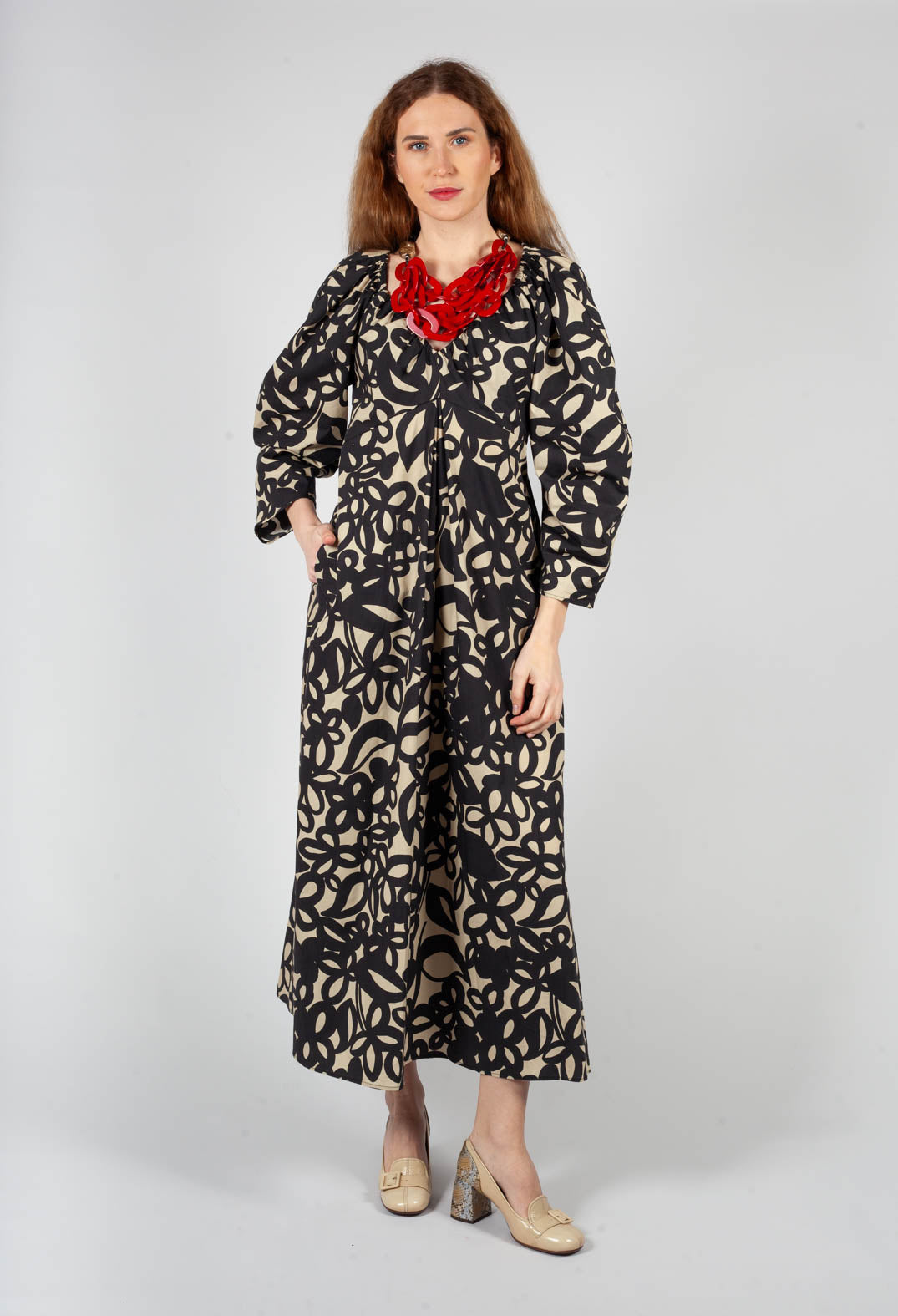 Empire Line Dress in Lark and Nero