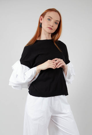 Shirt Sleeve Jumper in Nero and Off White