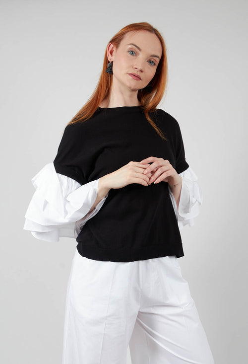 Shirt Sleeve Jumper in Nero and Off White