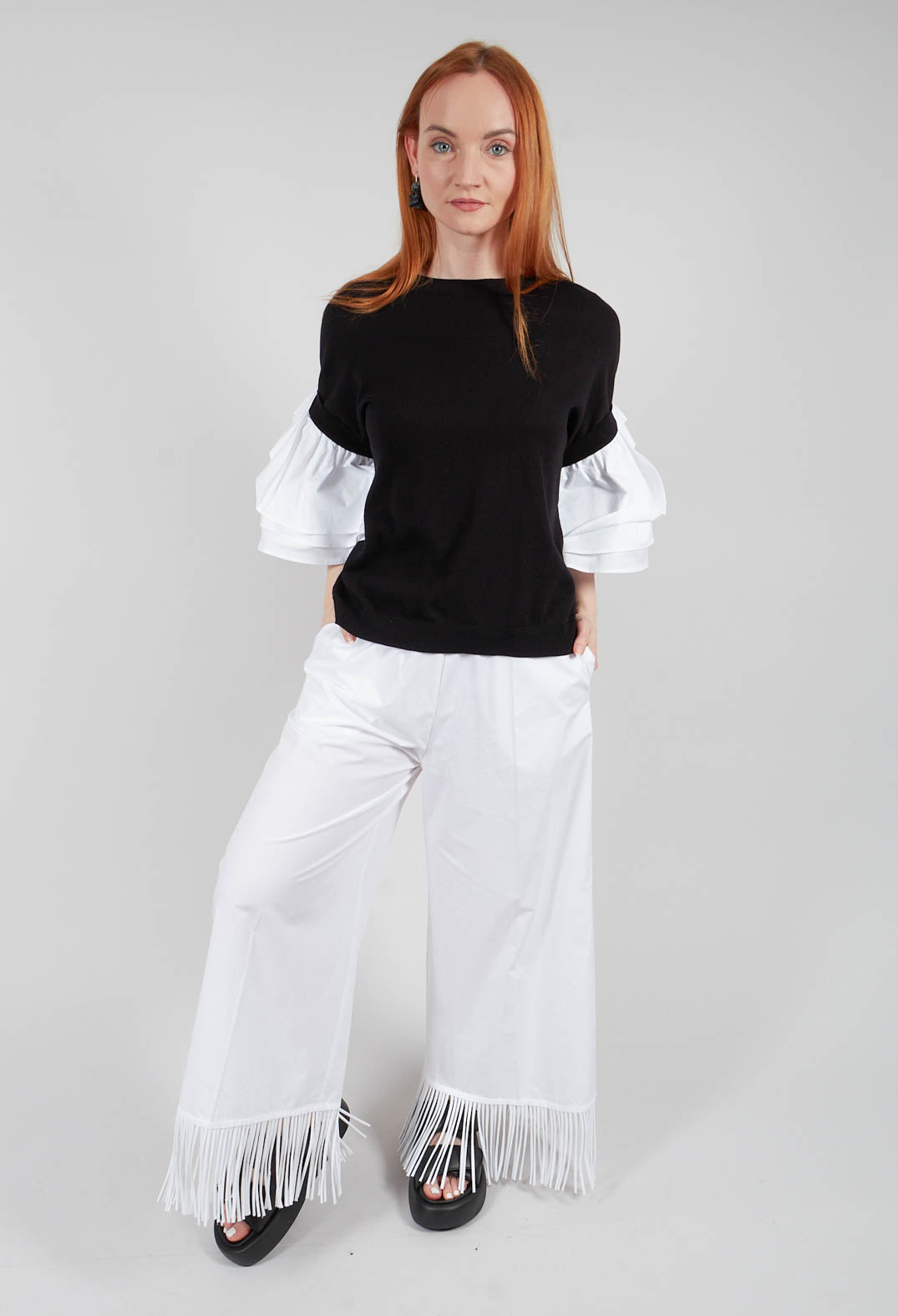 Shirt Sleeve Jumper in Nero and Off White