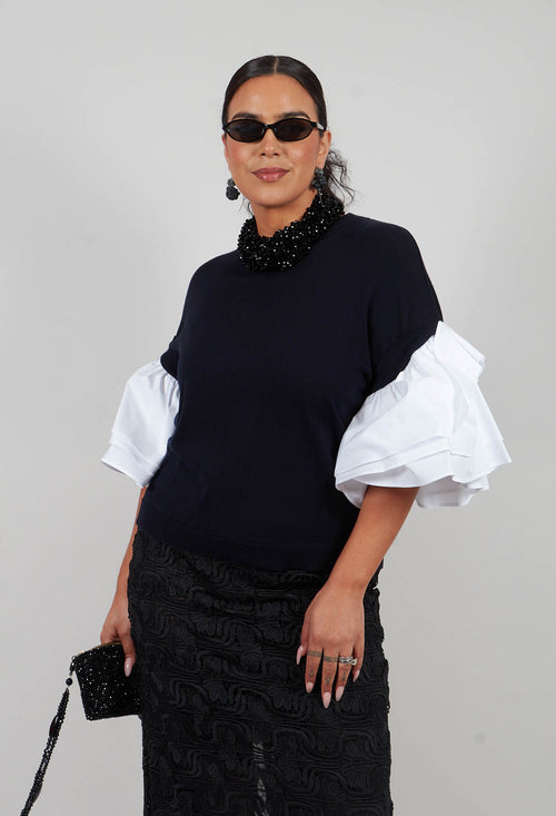 Shirt Sleeve Jumper in Polar Night and Off White