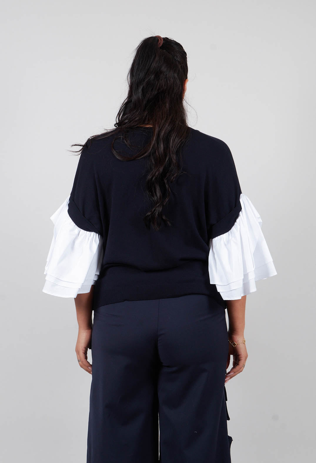 Shirt Sleeve Jumper in Polar Night and Off White