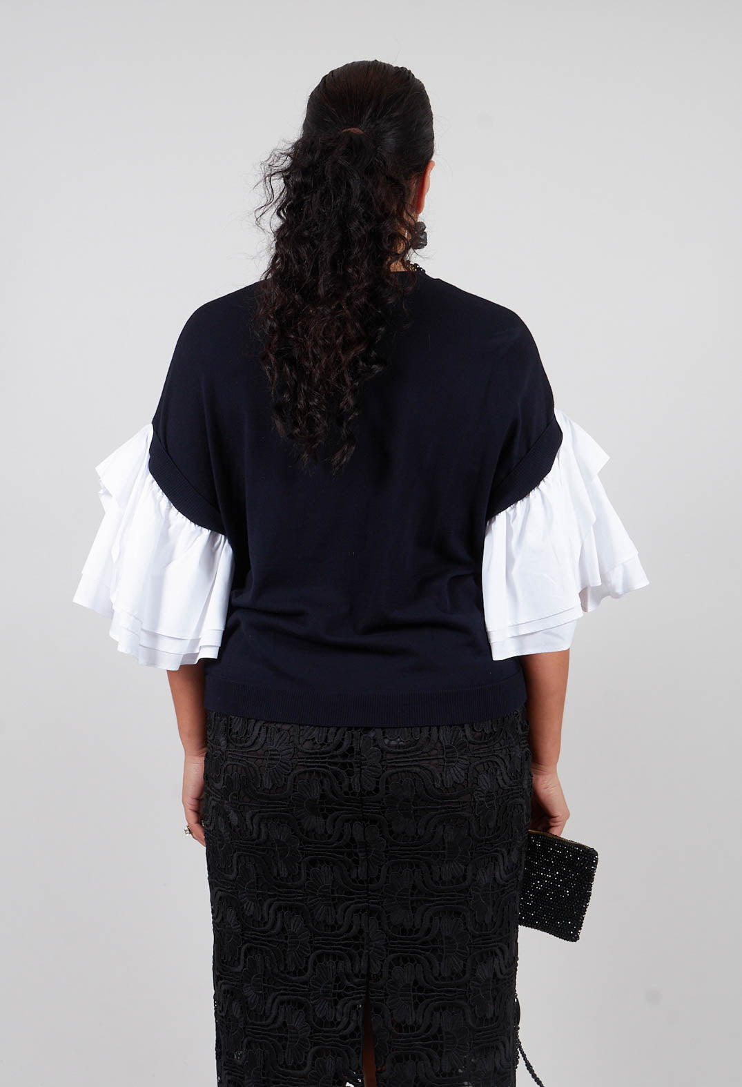 Shirt Sleeve Jumper in Polar Night and Off White