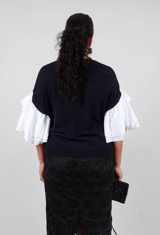 Shirt Sleeve Jumper in Polar Night and Off White